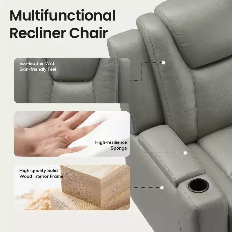 Fauteuil inclinable électrique avec LED 7 couleurs, cuir véritable