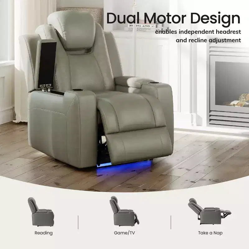 Fauteuil inclinable électrique avec LED 7 couleurs, cuir véritable