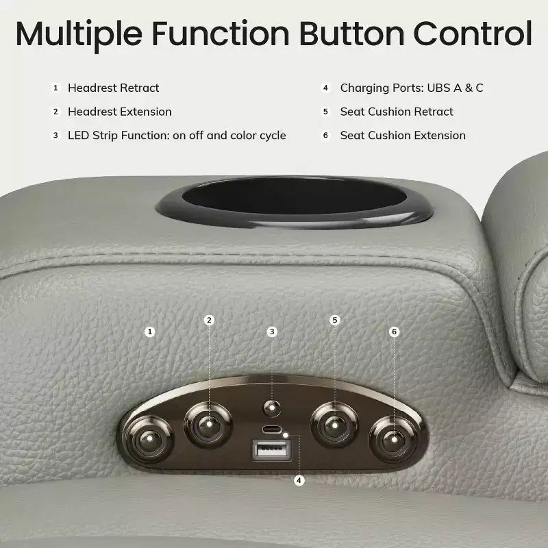 Fauteuil inclinable électrique avec LED 7 couleurs, cuir véritable