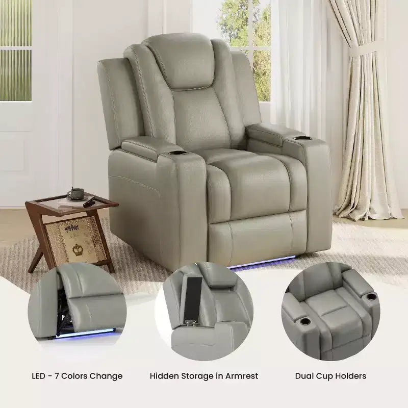 Fauteuil inclinable électrique avec LED 7 couleurs, cuir véritable