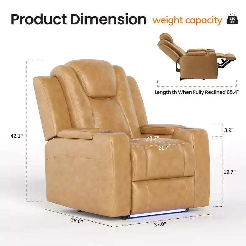 Fauteuil inclinable électrique avec LED 7 couleurs, cuir véritable