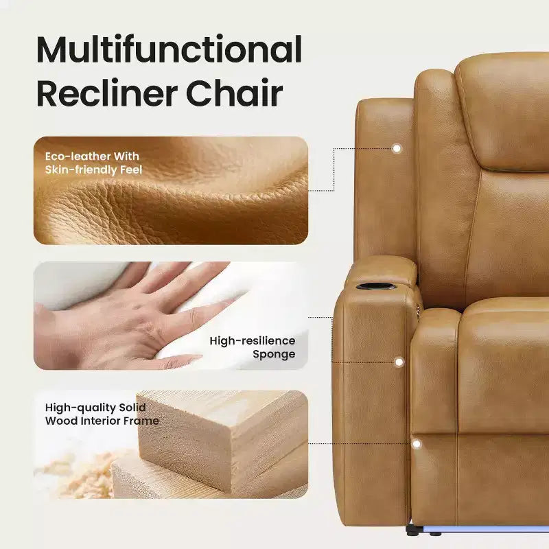 Fauteuil inclinable électrique avec LED 7 couleurs, cuir véritable