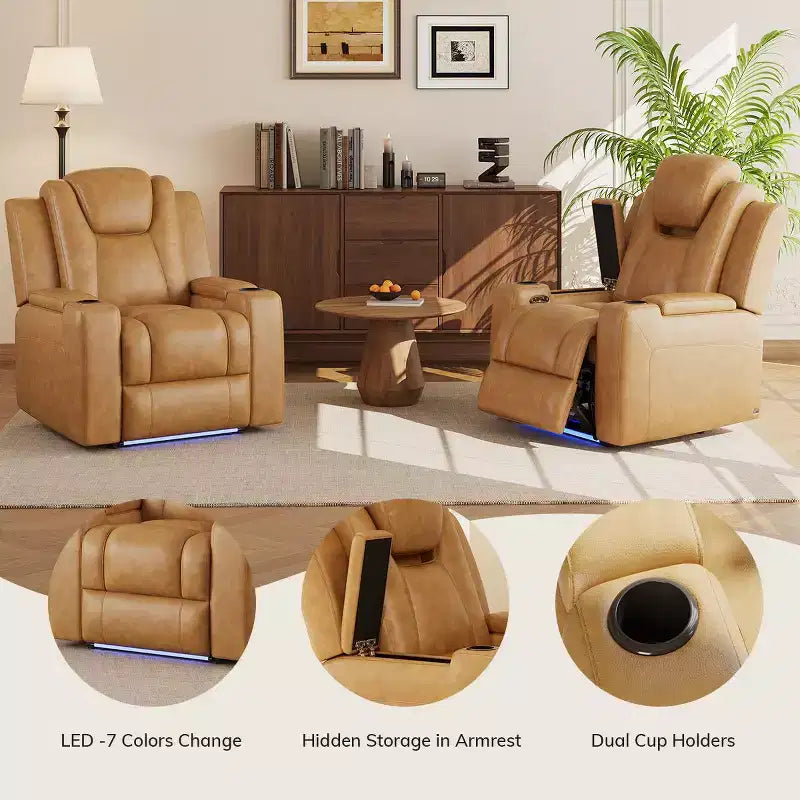 Fauteuil inclinable électrique avec LED 7 couleurs, cuir véritable