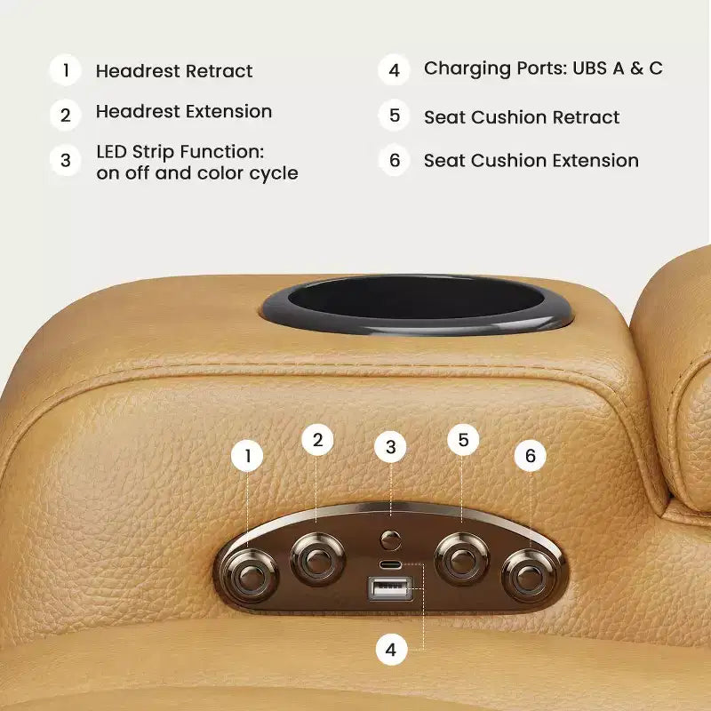 Fauteuil inclinable électrique avec LED 7 couleurs, cuir véritable