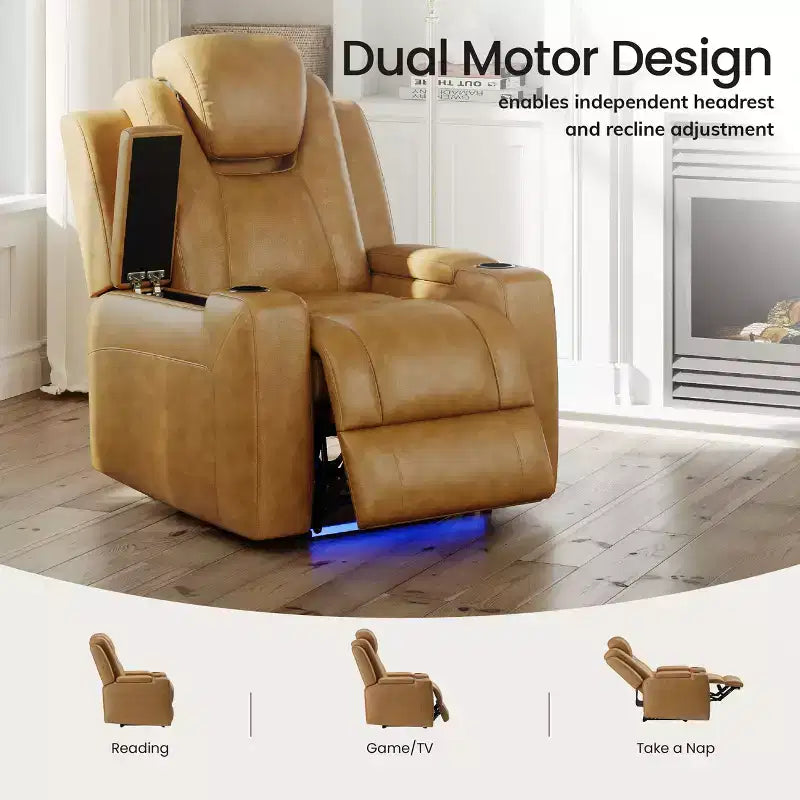 Fauteuil inclinable électrique avec LED 7 couleurs, cuir véritable