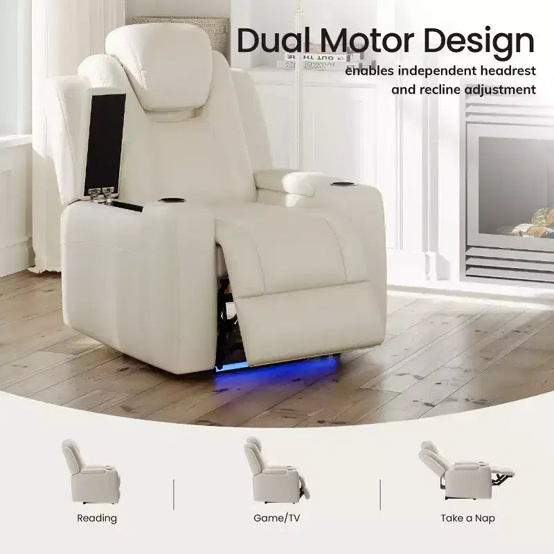 Fauteuil inclinable électrique avec LED 7 couleurs, cuir véritable
