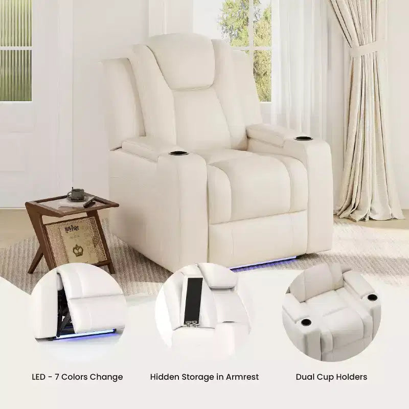 Fauteuil inclinable électrique avec LED 7 couleurs, cuir véritable