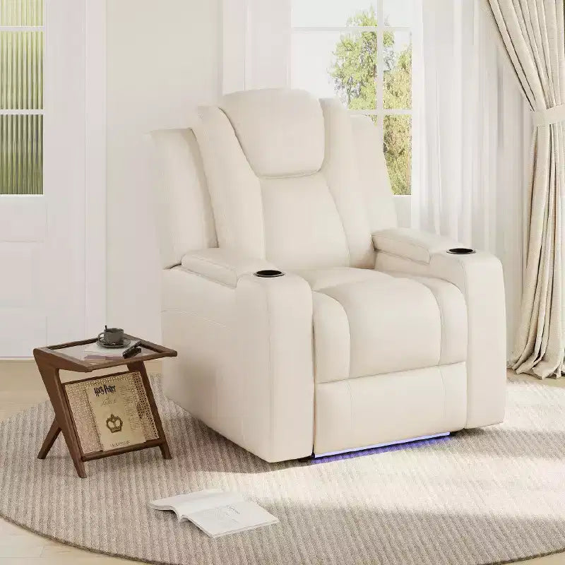 Electric Recliner Chair with 7-Color LED, Genuine Leather, Dual Motor &amp; Hidden Storage for Living Room, Study, or Bedroom