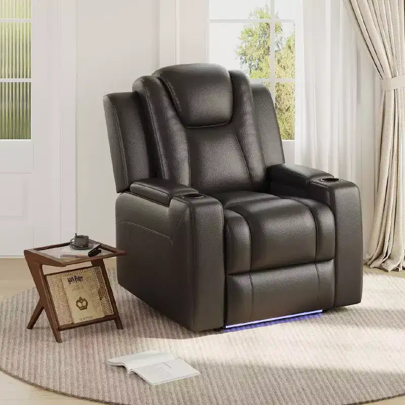 Fauteuil inclinable électrique avec LED 7 couleurs, cuir véritable