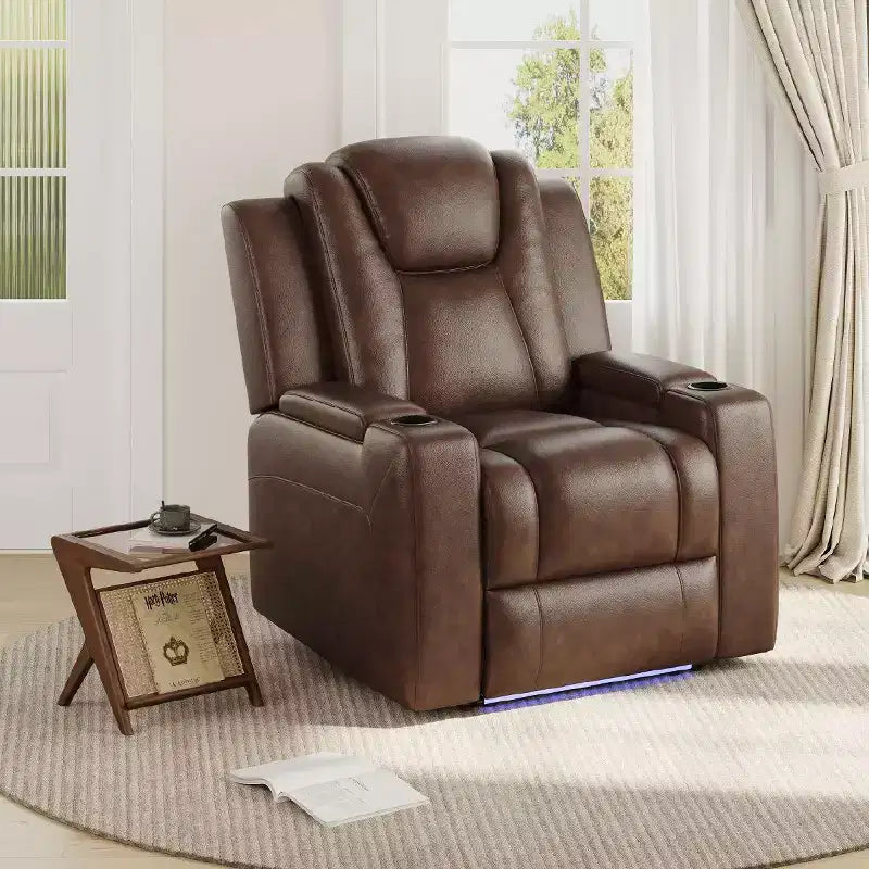 Fauteuil inclinable électrique avec LED 7 couleurs, cuir véritable