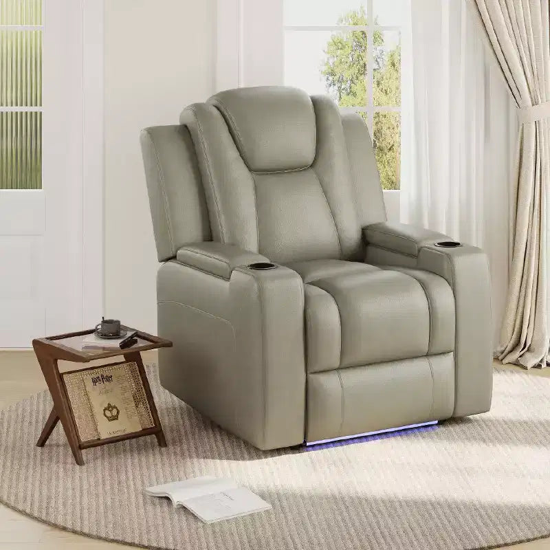 Fauteuil inclinable électrique avec LED 7 couleurs, cuir véritable