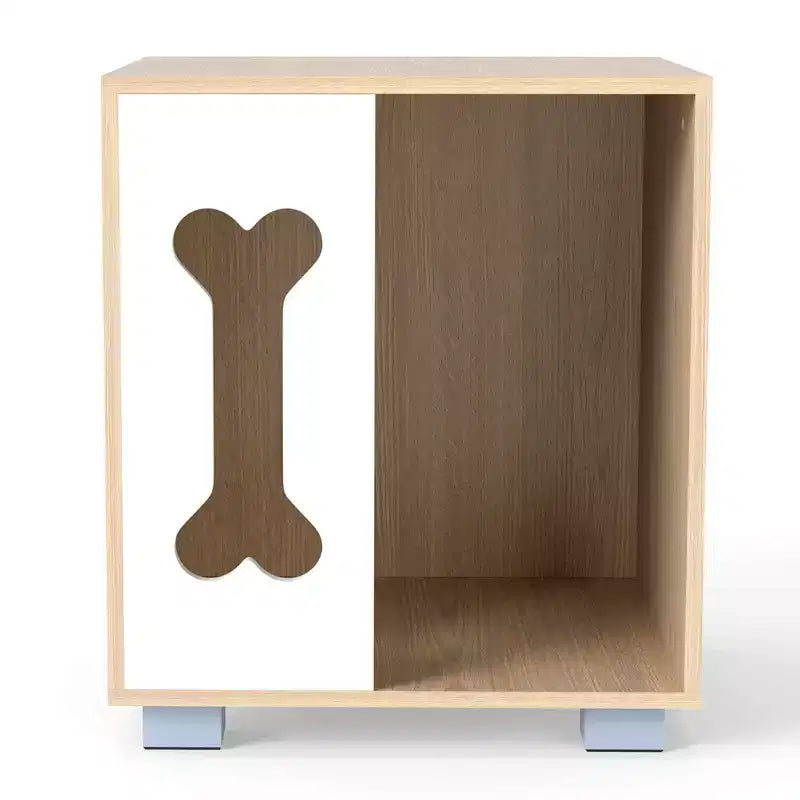 Table de chevet avec niche pour chien, condo en bois avec fenêtre en forme d'os