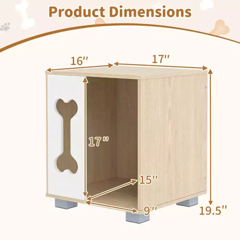 Table de chevet avec niche pour chien, condo en bois avec fenêtre en forme d'os