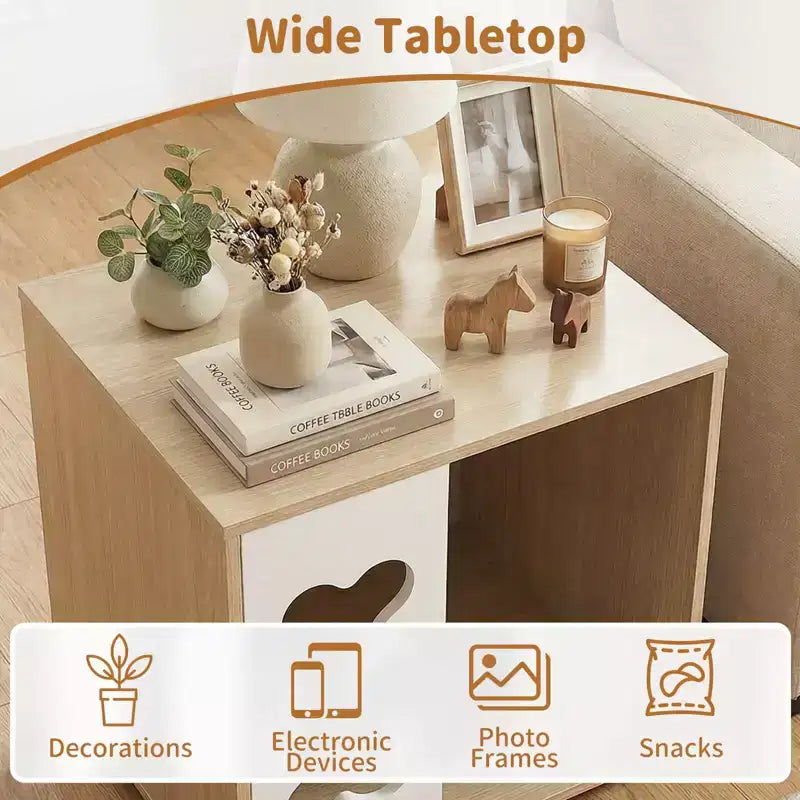 Table de chevet avec niche pour chien, condo en bois avec fenêtre en forme d'os