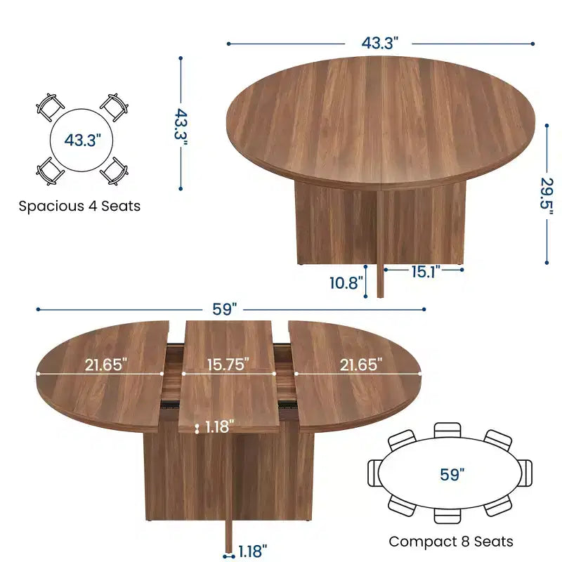 Table de salle à manger pour 4-8 personnes, Table à manger ovale de cuisine moderne avec rallonges amovibles