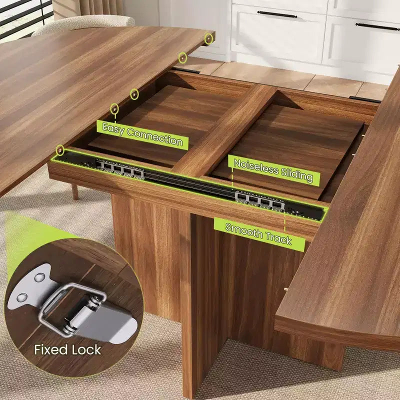 Table de salle à manger pour 4-8 personnes, Table à manger ovale de cuisine moderne avec rallonges amovibles