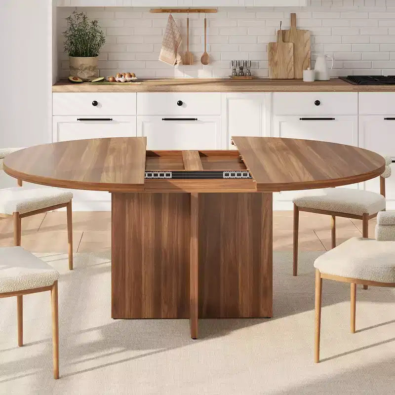 Table de salle à manger pour 4-8 personnes, Table à manger ovale de cuisine moderne avec rallonges amovibles