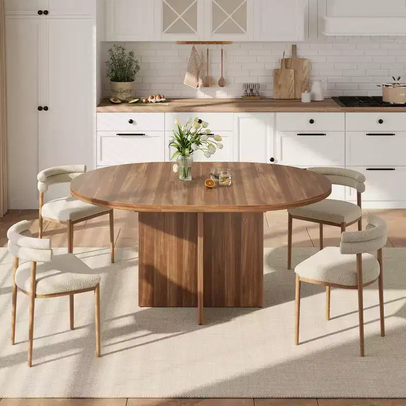 Table de salle à manger pour 4-8 personnes, Table à manger ovale de cuisine moderne avec rallonges amovibles