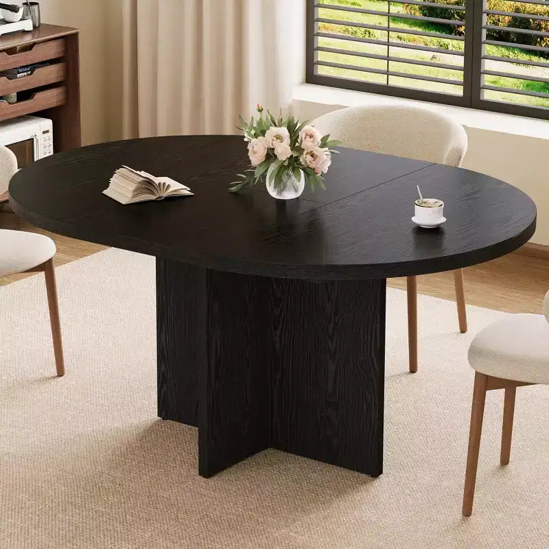 Table de salle à manger pour 4-8 personnes, Table à manger ovale de cuisine moderne avec rallonges amovibles