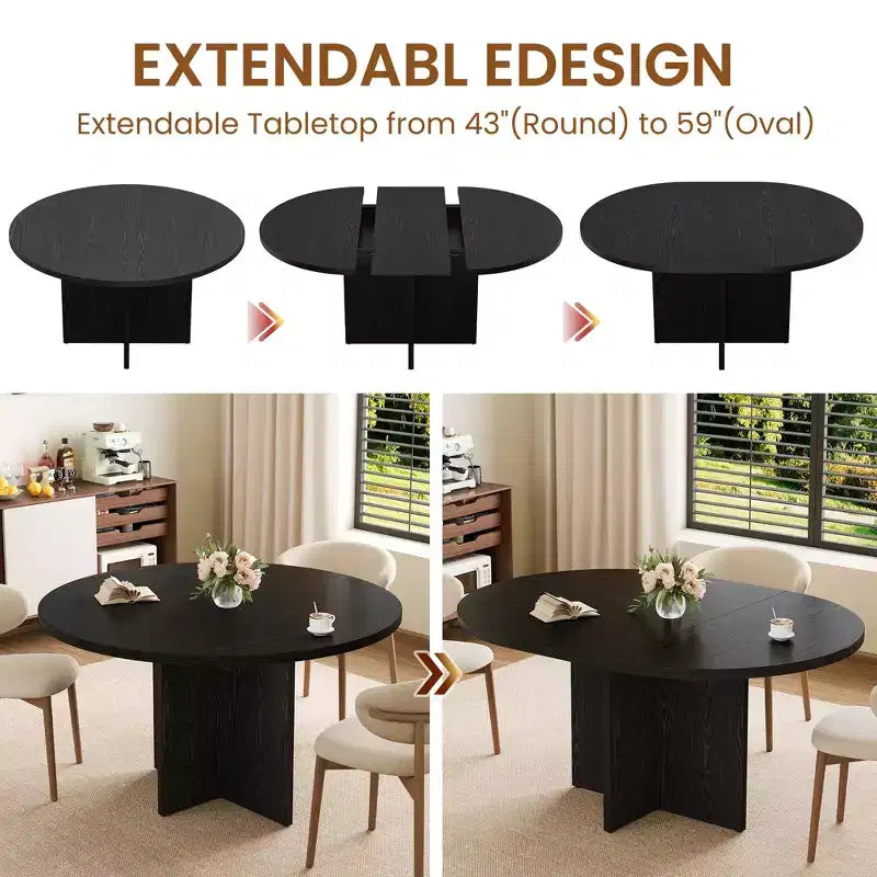 Table de salle à manger pour 4-8 personnes, Table à manger ovale de cuisine moderne avec rallonges amovibles
