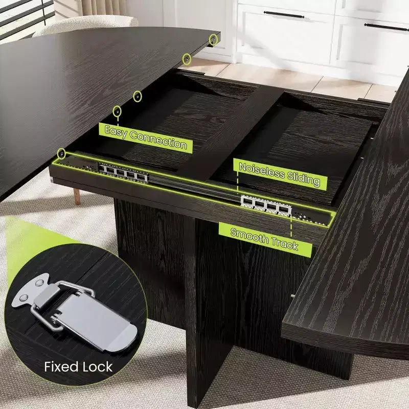 Table de salle à manger pour 4-8 personnes, Table à manger ovale de cuisine moderne avec rallonges amovibles