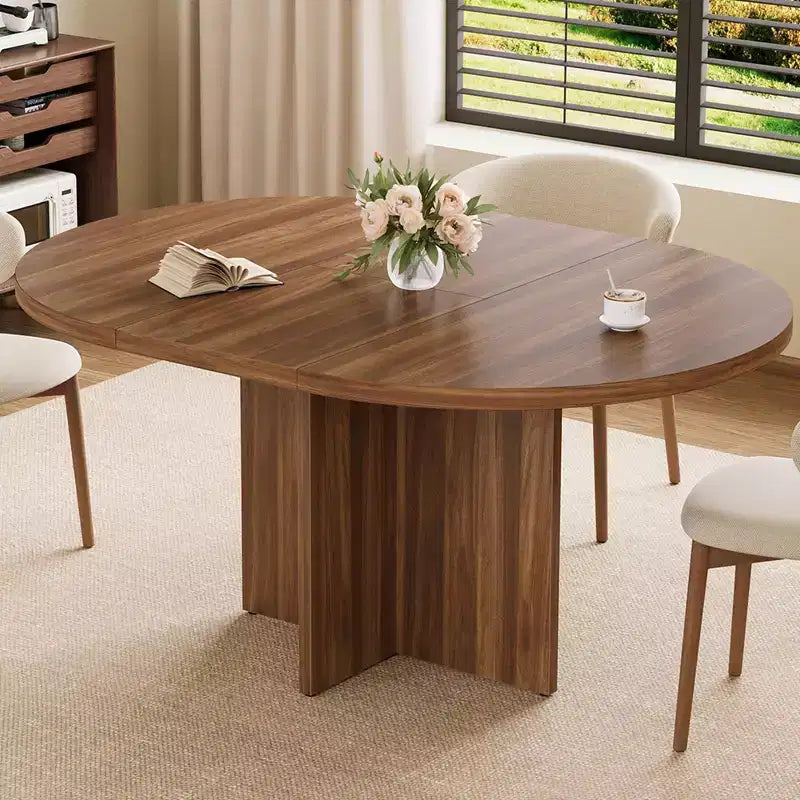 Table de salle à manger pour 4-8 personnes, Table à manger ovale de cuisine moderne avec rallonges amovibles