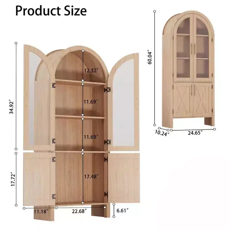 Meuble de Rangement en Bois Moderne avec Portes Vitrées, Vitrine Bombée de 60 pouces