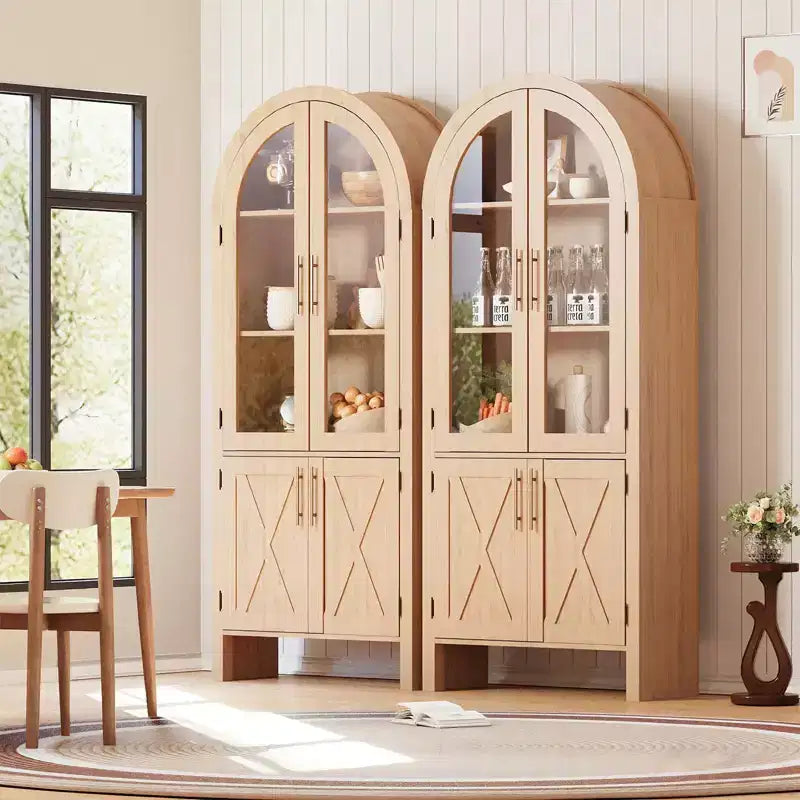 Meuble de Rangement en Bois Moderne avec Portes Vitrées, Vitrine Bombée de 60 pouces