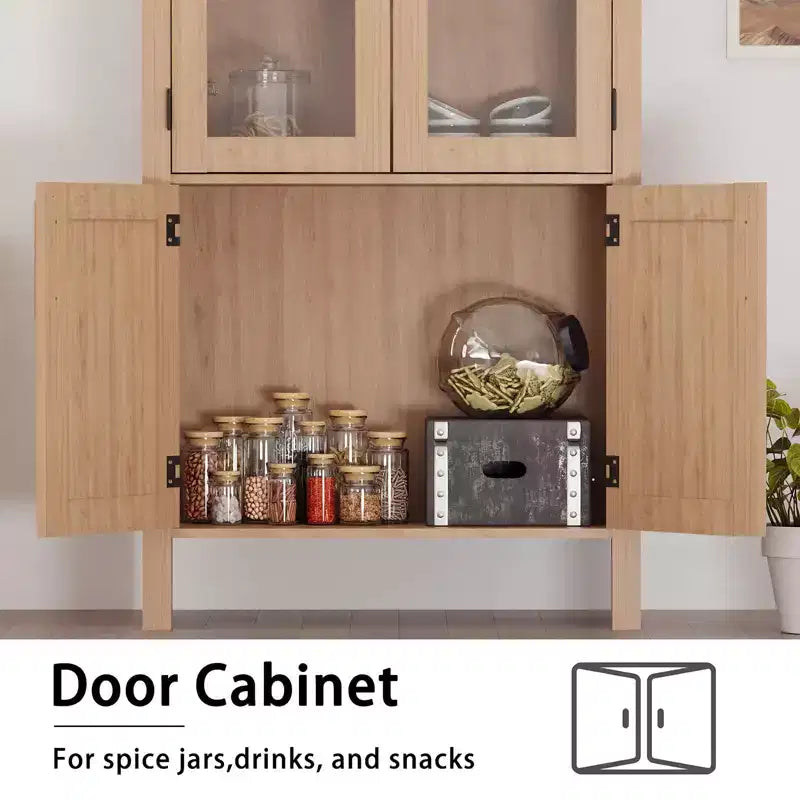 Meuble de Rangement en Bois Moderne avec Portes Vitrées, Vitrine Bombée de 60 pouces