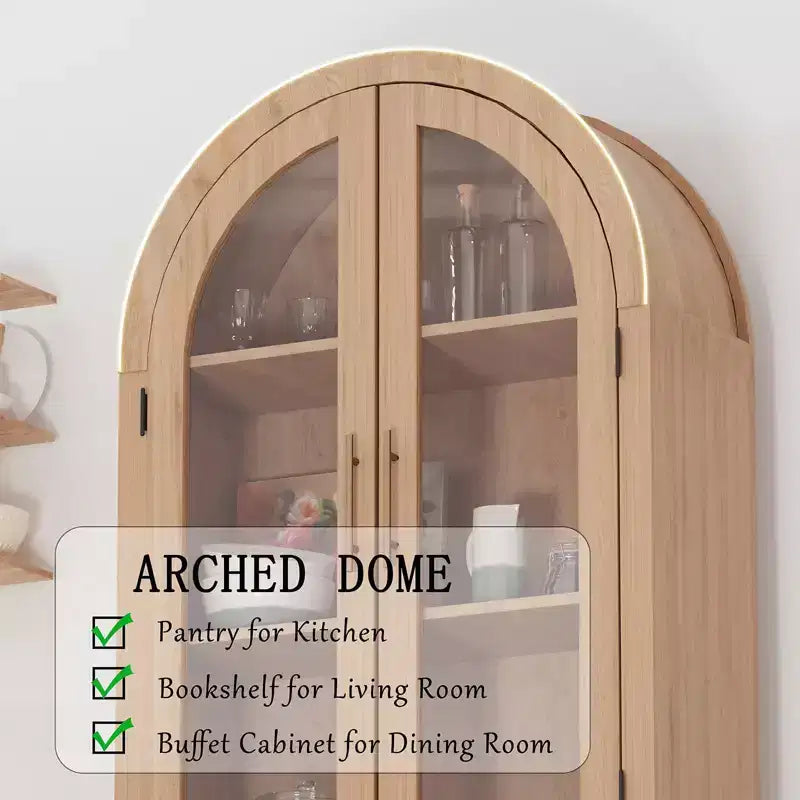 Meuble de Rangement en Bois Moderne avec Portes Vitrées, Vitrine Bombée de 60 pouces