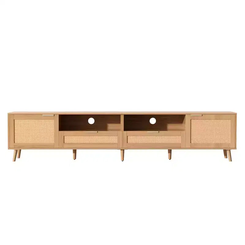 Meuble TV en rotin pour téléviseurs jusqu'à 90", console média de style ferme moderne