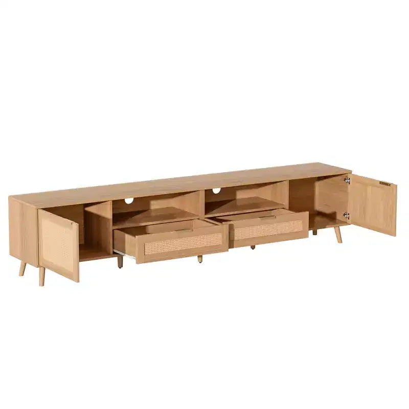 Meuble TV en rotin pour téléviseurs jusqu'à 90", console média de style ferme moderne