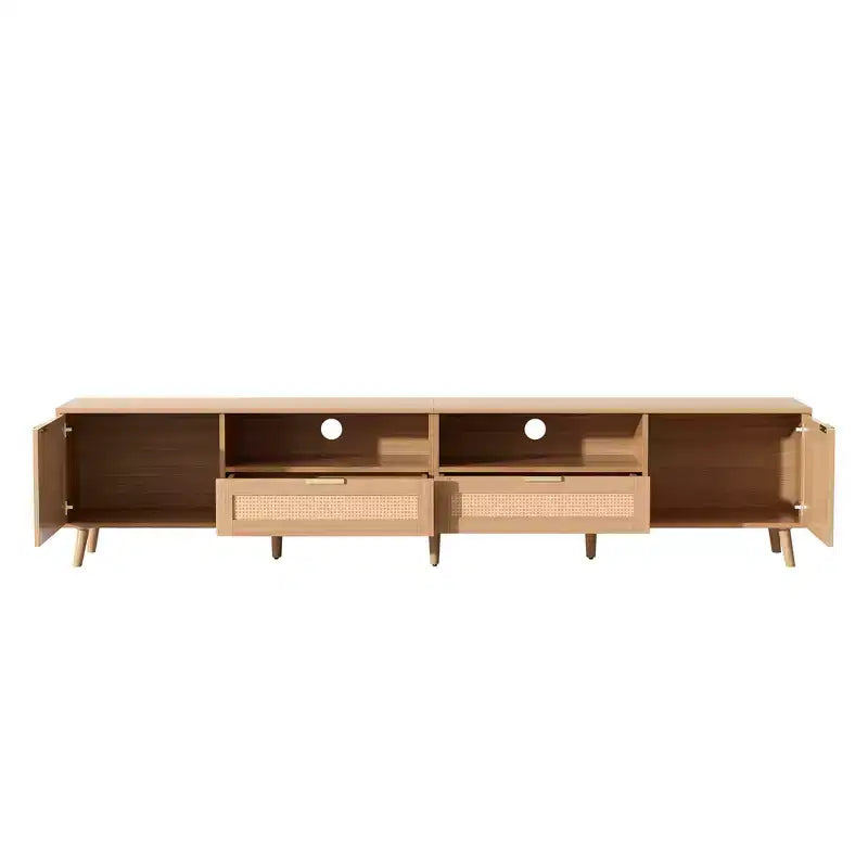 Meuble TV en rotin pour téléviseurs jusqu'à 90", console média de style ferme moderne