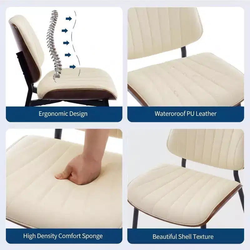 Chaises de salle à manger modernes du milieu du siècle Shell Back, chaises d'appoint rembourrées en cuir PU