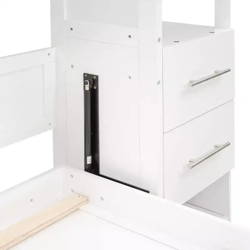 Lit escamotable Queen avec étagères de rangement, 4 tiroirs et lumières
