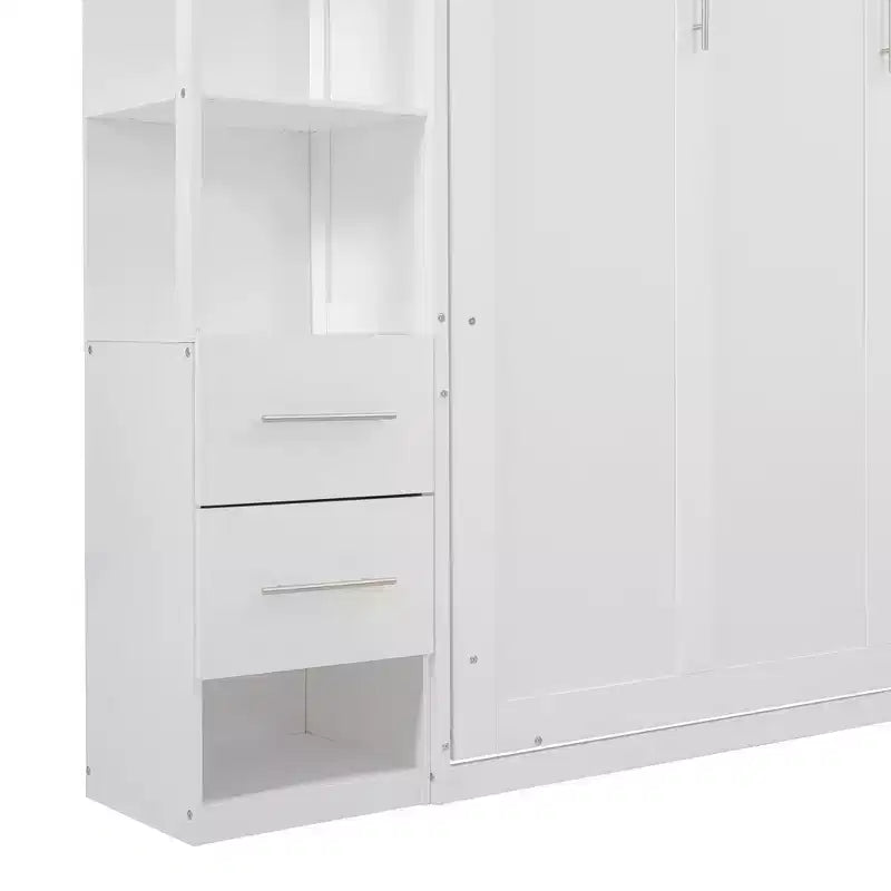 Lit escamotable Queen avec étagères de rangement, 4 tiroirs et lumières