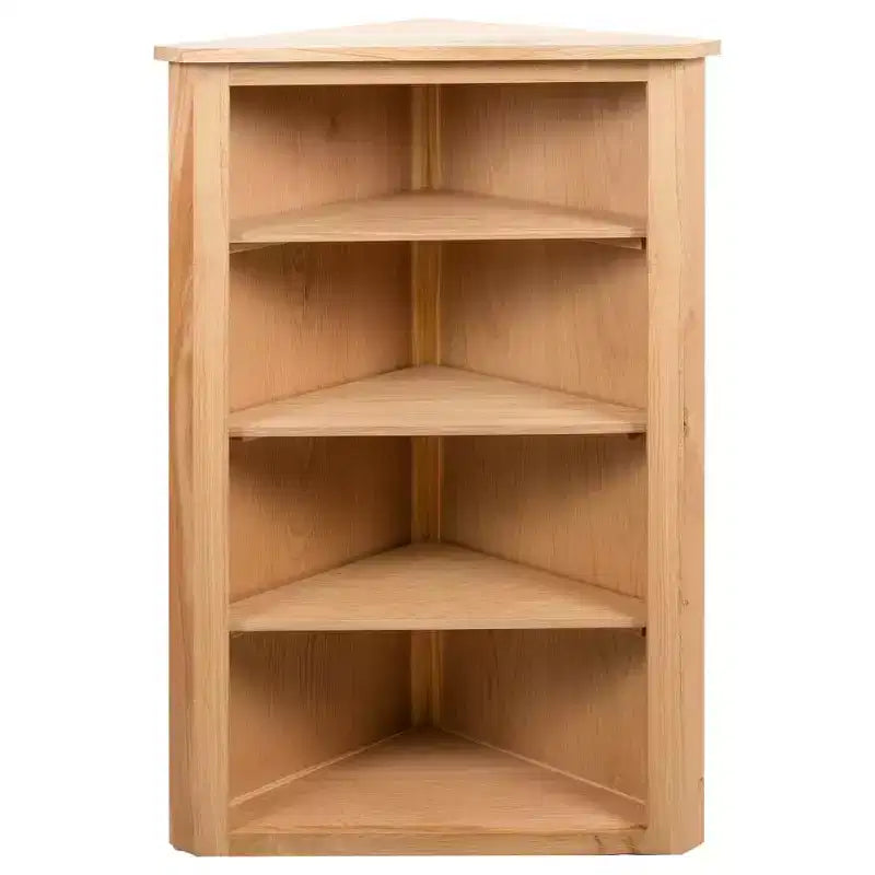 Étagère d'angle Chêne massif marron et MDF avec placage de chêne